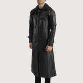 Zavum Black Leather Hooded Coat Jacket